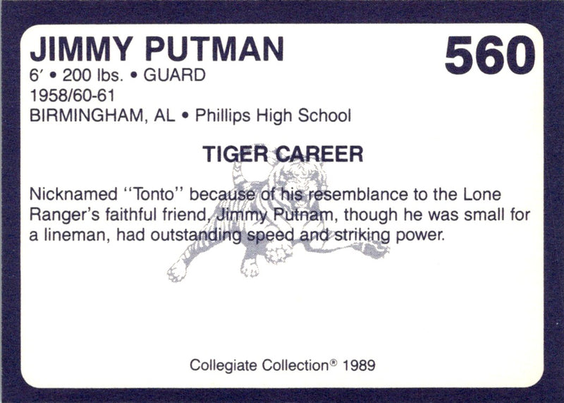 1989 Collegiate Collection Auburn Coke 580 Jimmy Putman