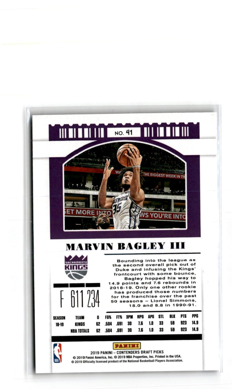 2019 Panini Contenders Draft Picks Ticket Blue Foil Marvin Bagley III