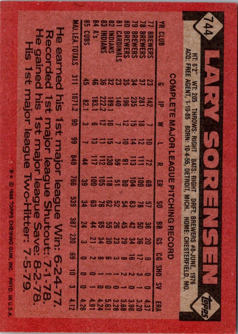 1986 Topps Lary Sorensen