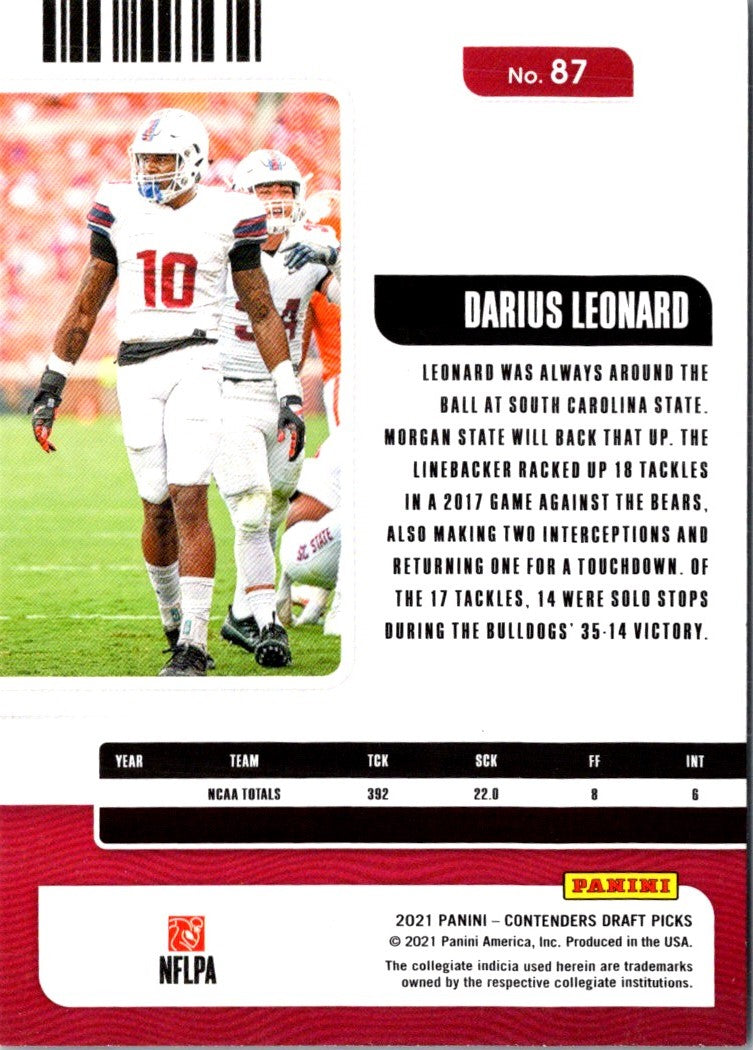 2021 Panini Contenders Draft Picks Game Ticket Red Darius Leonard