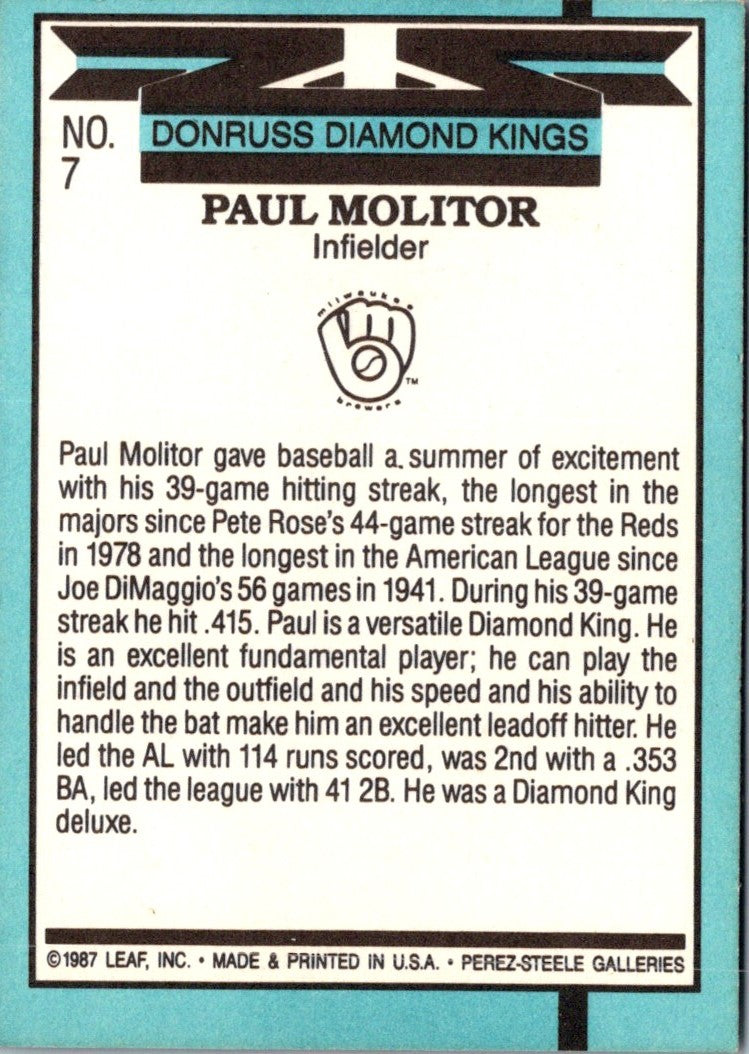 1988 Donruss Super Diamond Kings Paul Molitor