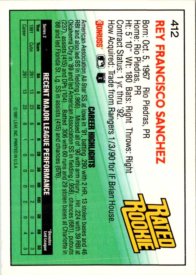 1992 Donruss Rey Sanchez