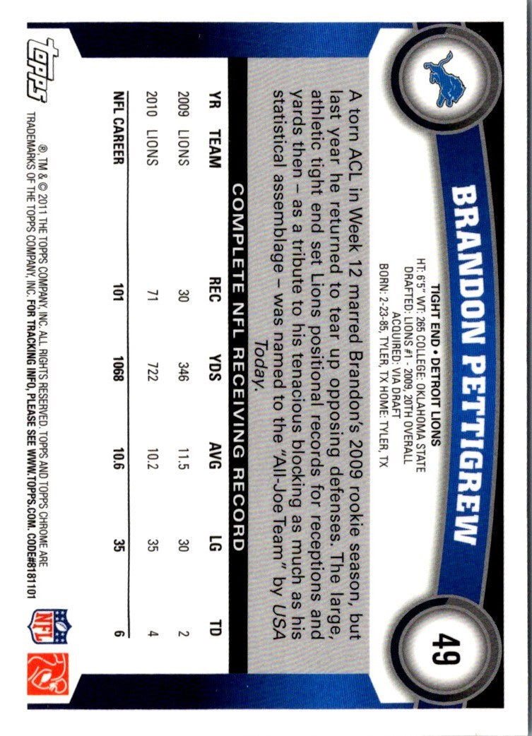 2011 Topps Chrome Brandon Pettigrew