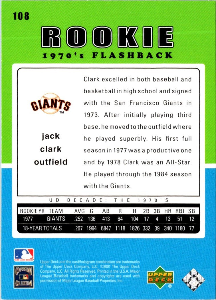 2001 Upper Deck Decade 1970's Jack Clark