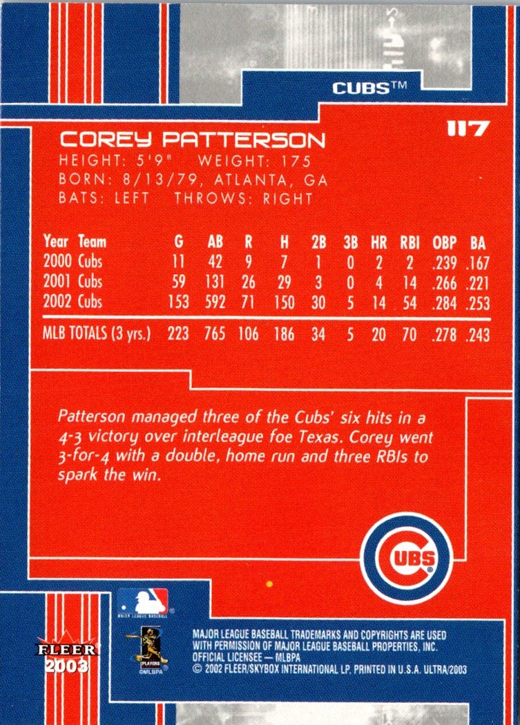 2002 Fleer Box Score Corey Patterson