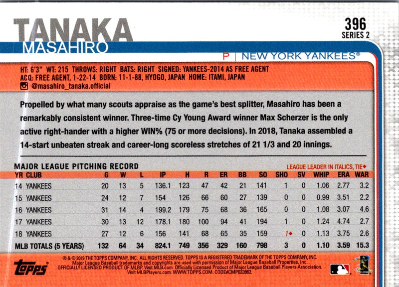 2019 Topps Masahiro Tanaka