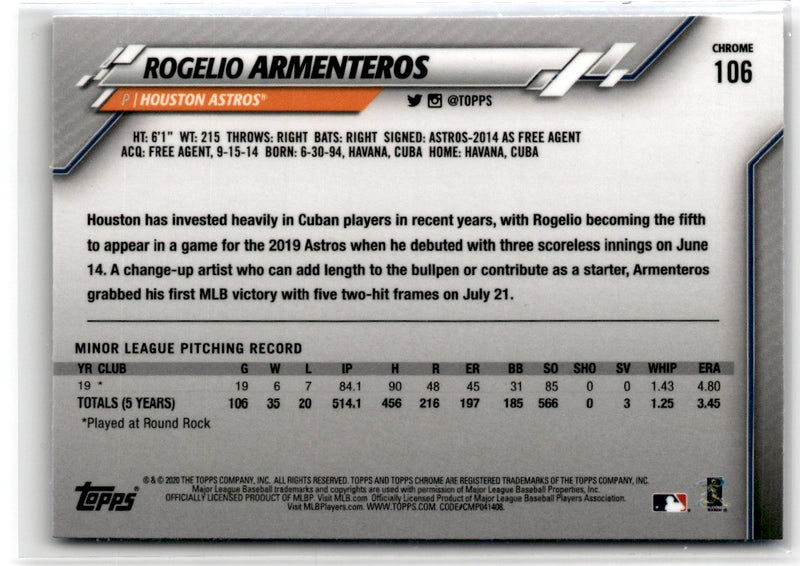 2020 Topps Chrome Sapphire Edition Rogelio Armenteros