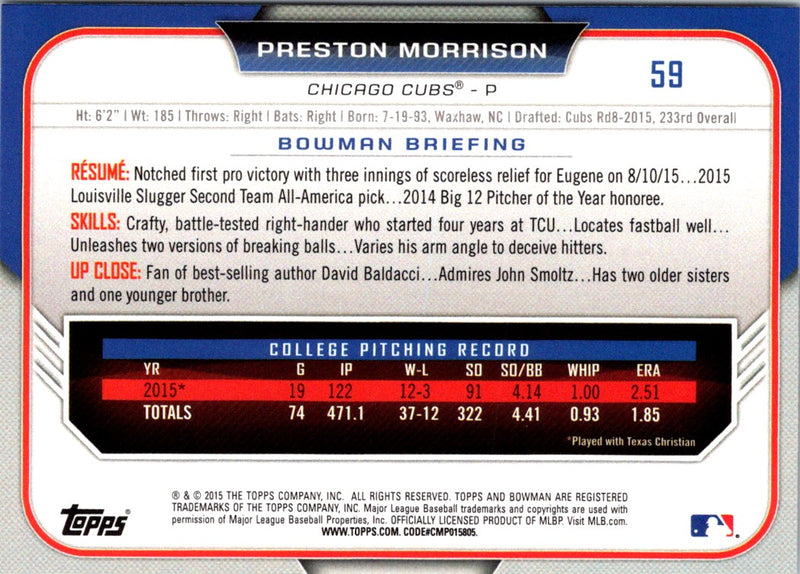 2015 Bowman Draft Picks & Prospects Preston Morrison