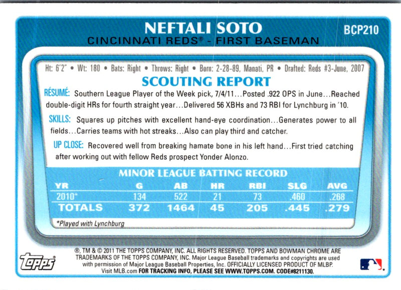 2011 Bowman Chrome Prospects Neftali Soto