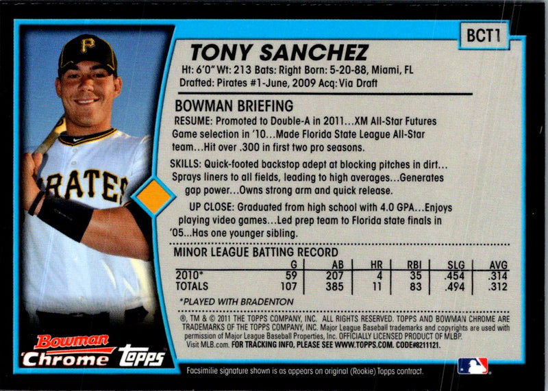 2010 Bowman Chrome Topps 100 Prospects Gold Refractors Tony Sanchez