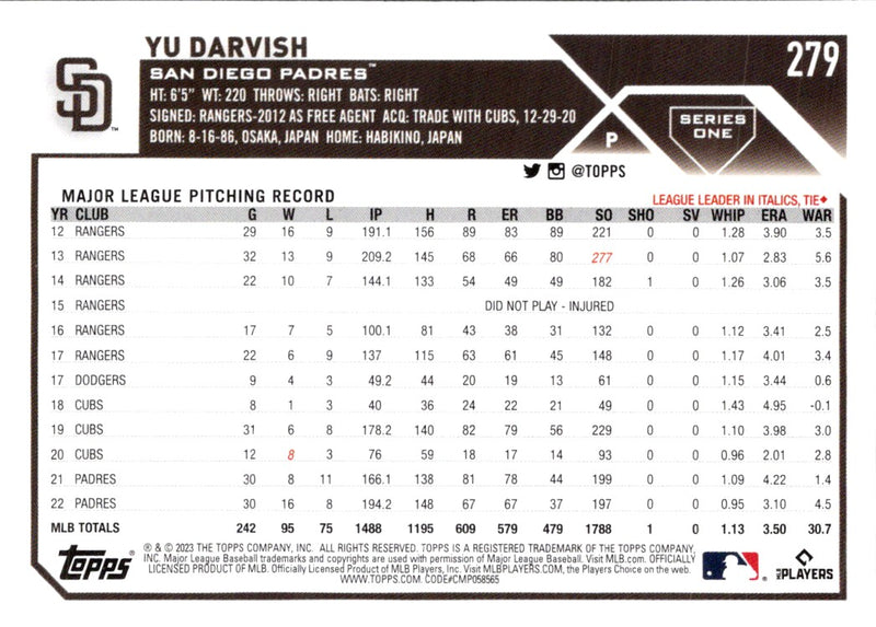 2023 Topps Gold Yu Darvish