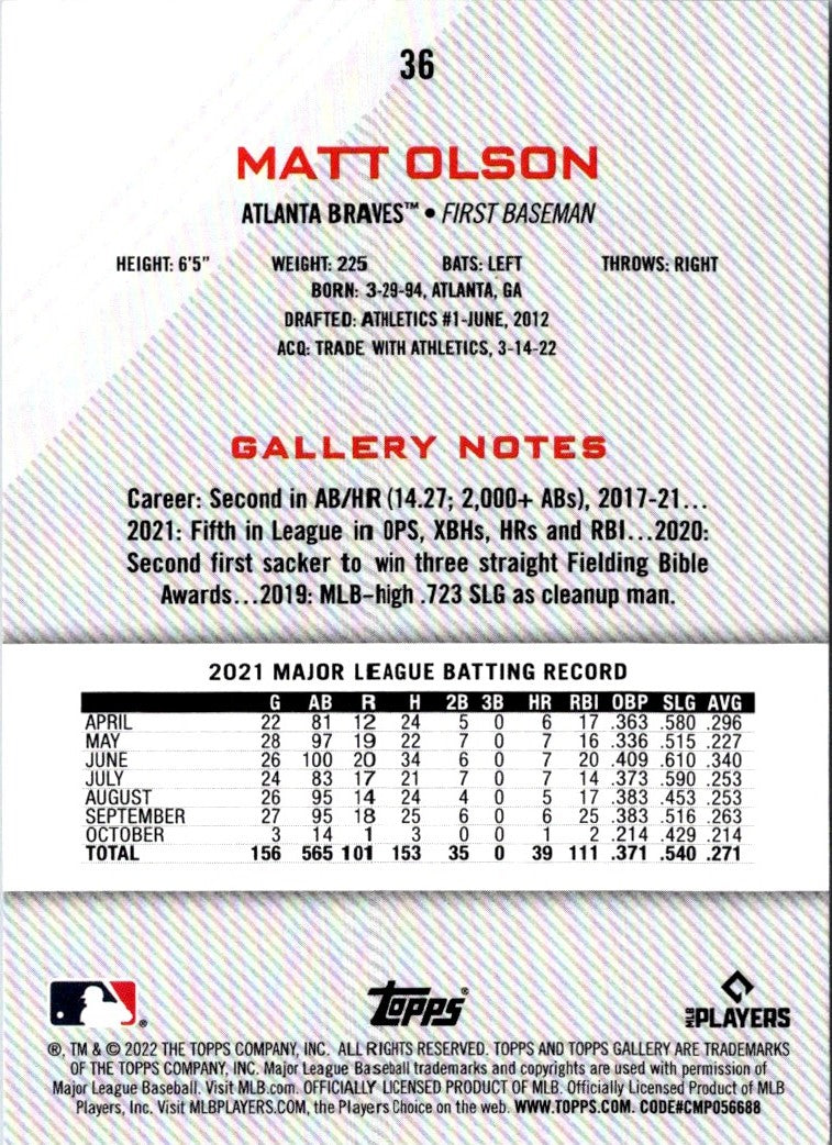 2022 Topps Gallery Matt Olson