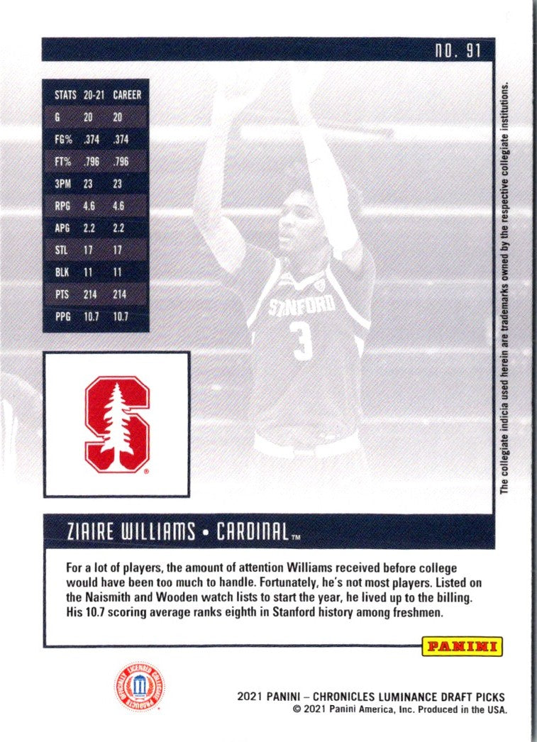 2021 Panini Chronicles Draft Picks Ziaire Williams