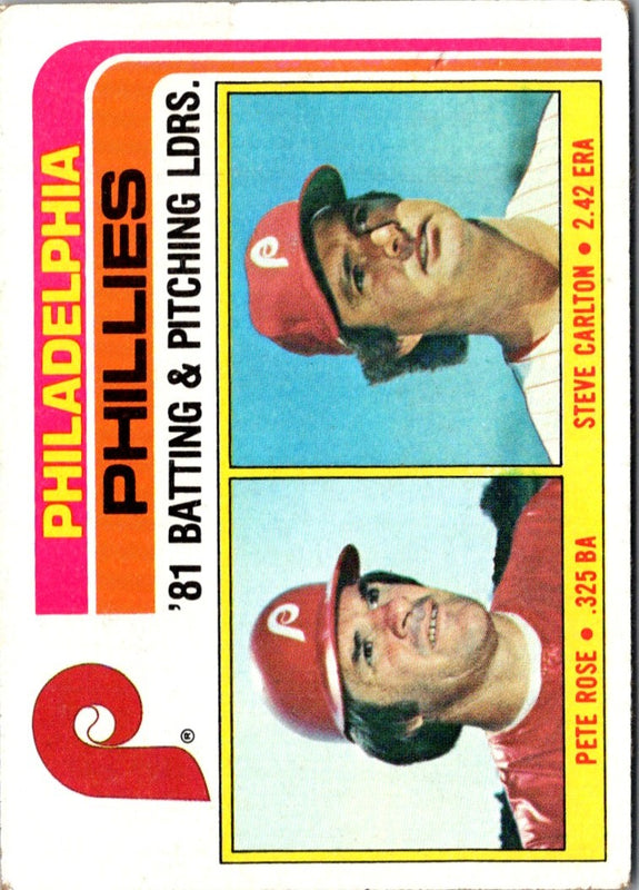 1982 Topps Phillies Team Leaders - Pete Rose/Steve Carlton #636