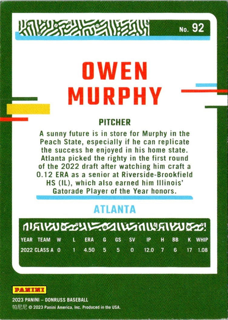 2023 Donruss Holo Blue Owen Murphy