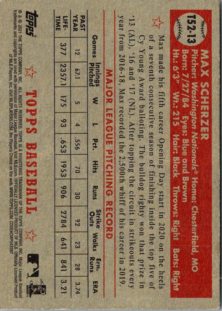 2021 Topps 1952 Redux Max Scherzer