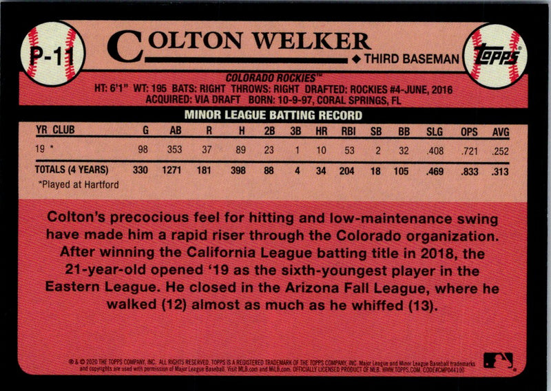 2020 Topps Update Prospects Colton Welker