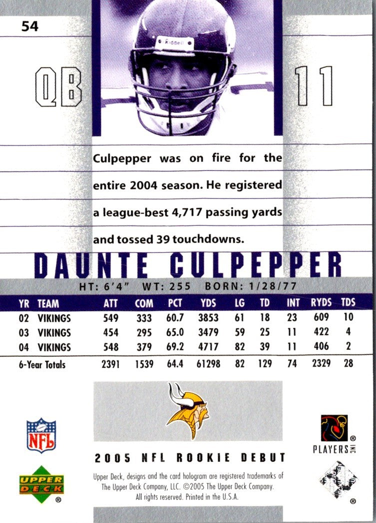 2005 Upper Deck Rookie Debut Daunte Culpepper