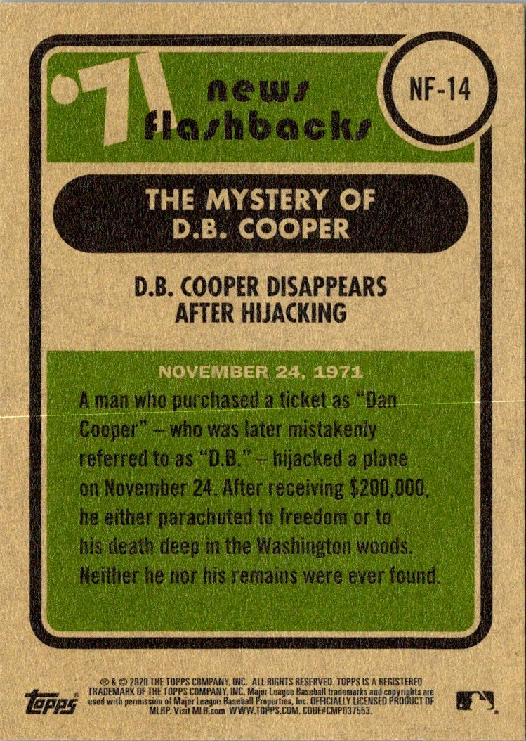 2020 Topps Heritage News Flashbacks '71 D.B. Cooper Disappears After Hijacking