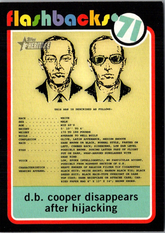 2020 Topps Heritage News Flashbacks '71 D.B. Cooper Disappears After Hijacking #NF-14