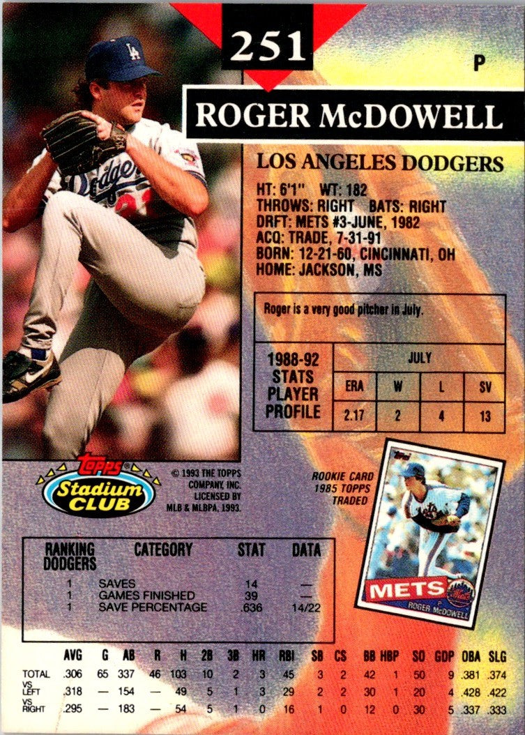 1993 Stadium Club Roger McDowell