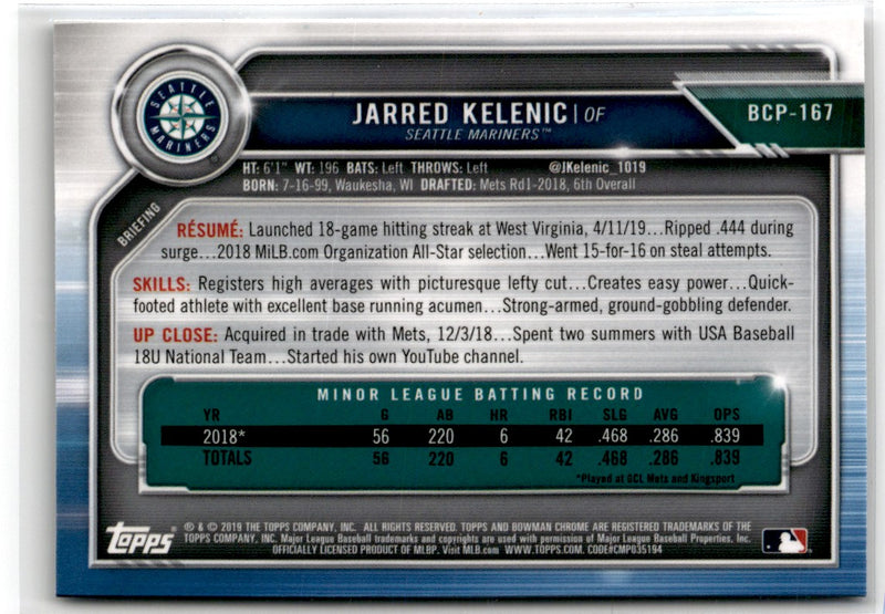 2019 Bowman Chrome Prospects Jarred Kelenic