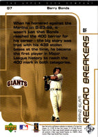1999 UD Choice Record Breakers Barry Bonds #G7