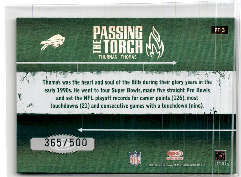 2005 Donruss Elite Passing the Torch Green Thurman Thomas