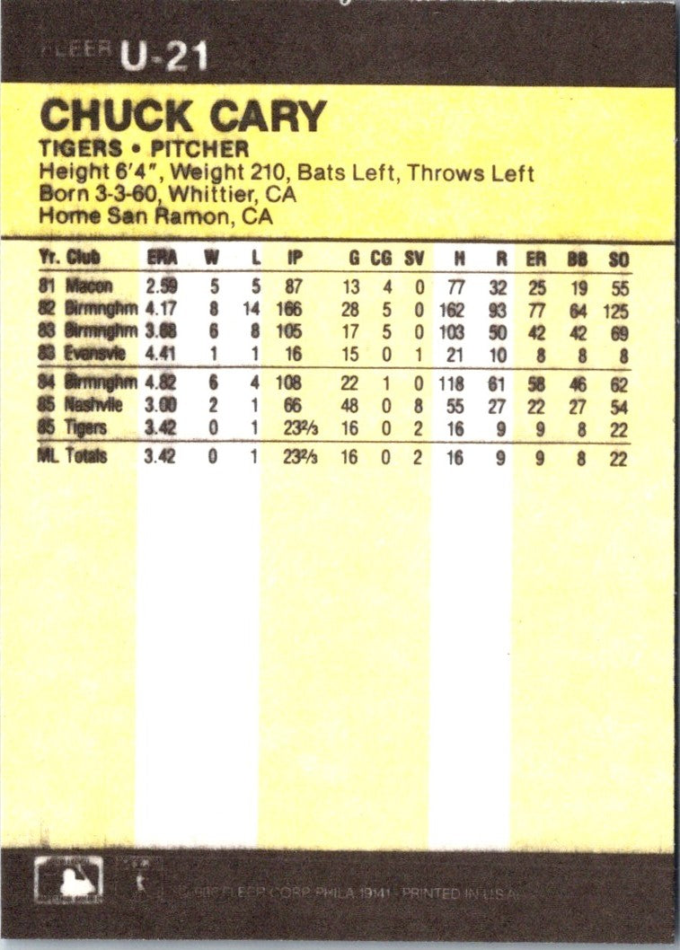 1986 Fleer Update Chuck Cary