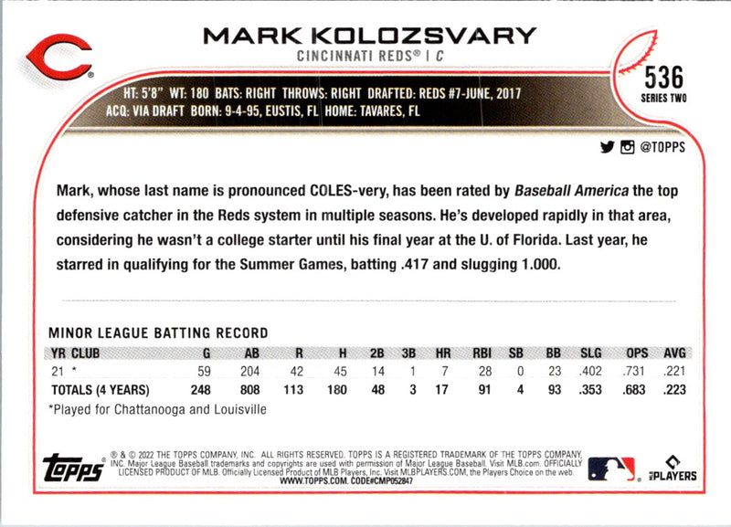 2022 Topps Blue Mark Kolozsvary