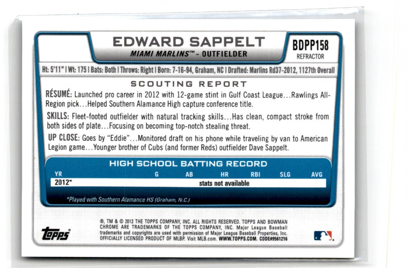 2012 Bowman Draft Picks & Prospects Chrome Edward Sappelt