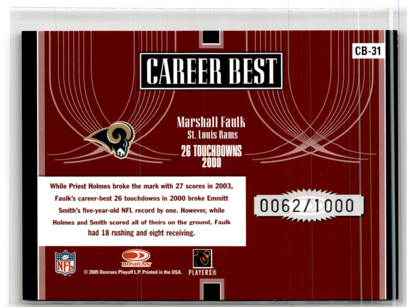 2005 Donruss Elite Career Best Red Marshall Faulk