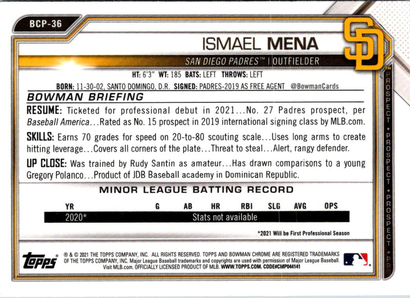 2021 Bowman Chrome Prospects Ismael Mena