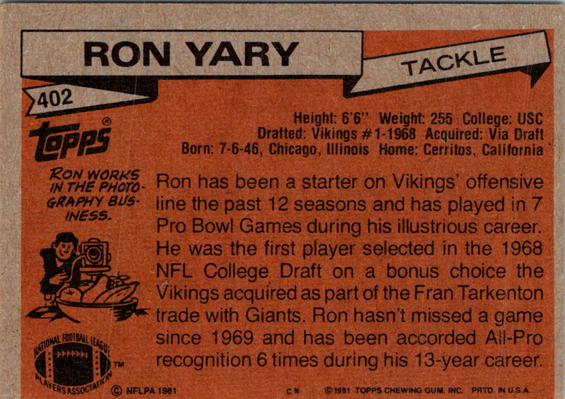 1981 Topps Ron Yary