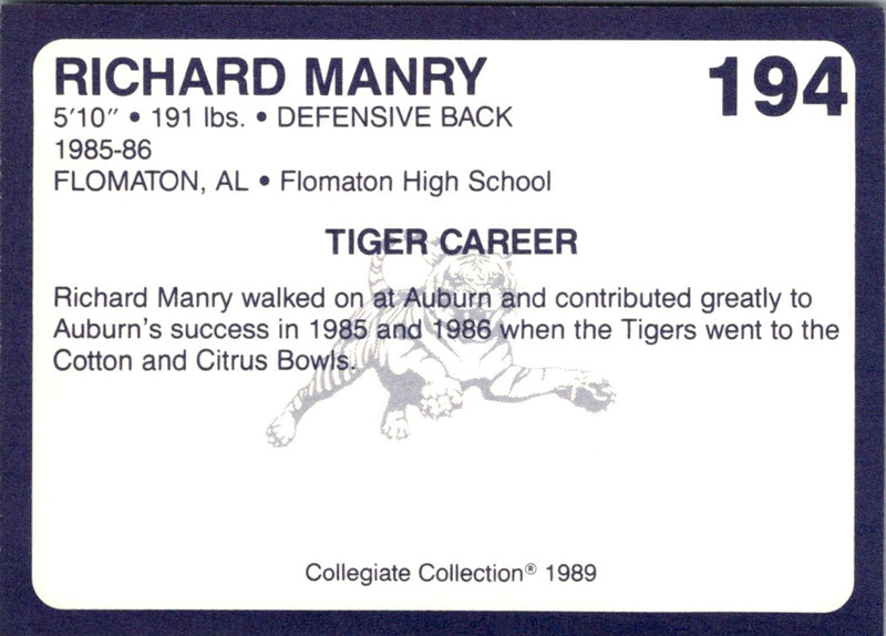 1989 Collegiate Collection Auburn Coke 580 Richard Manry