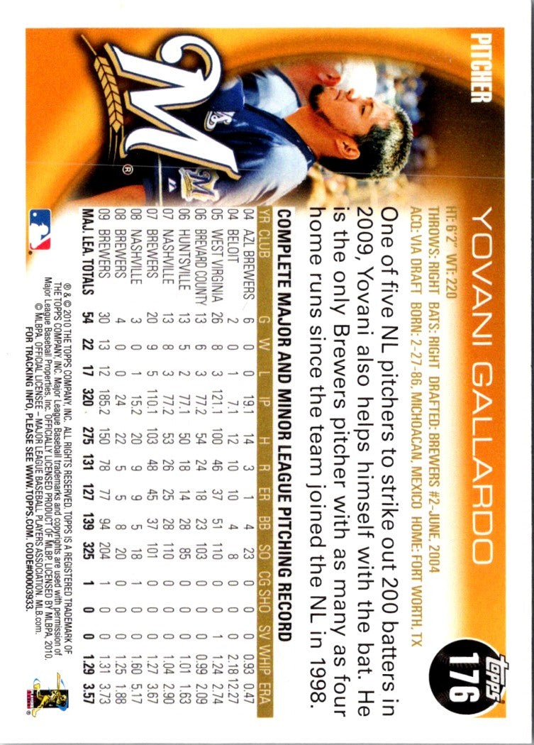 2010 Topps Yovani Gallardo