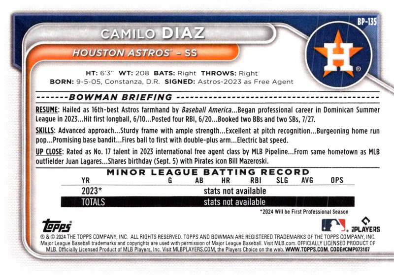 2024 Bowman Prospects Camilo Diaz