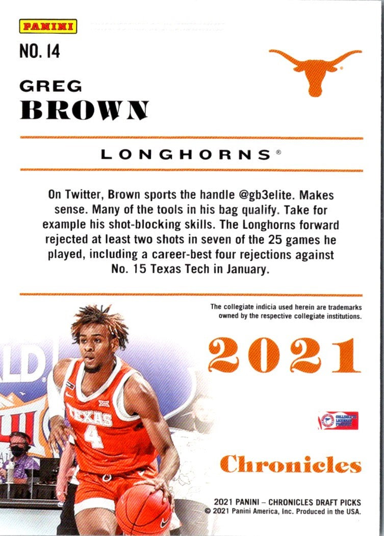 2021 Panini Chronicles Draft Picks Orange Greg Brown III