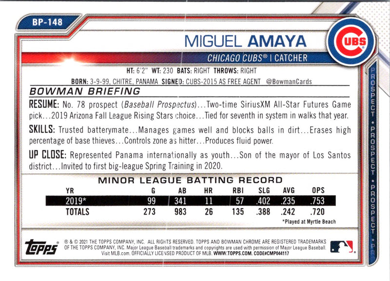 2021 Bowman Prospects Miguel Amaya