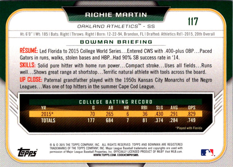 2015 Bowman Draft Picks & Prospects Richie Martin