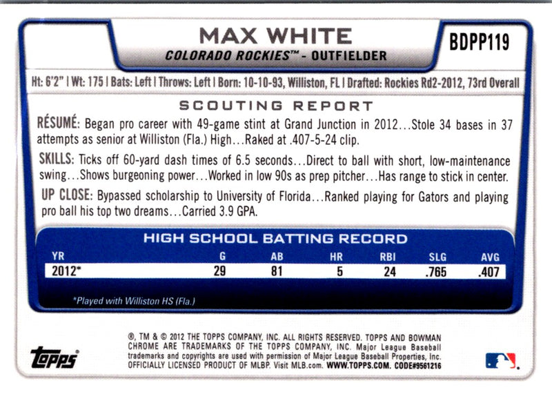 2012 Bowman Draft Picks & Prospects Chrome Max White