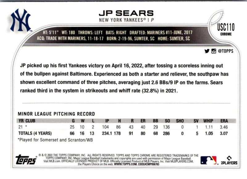 2022 Topps Chrome Update JP Sears