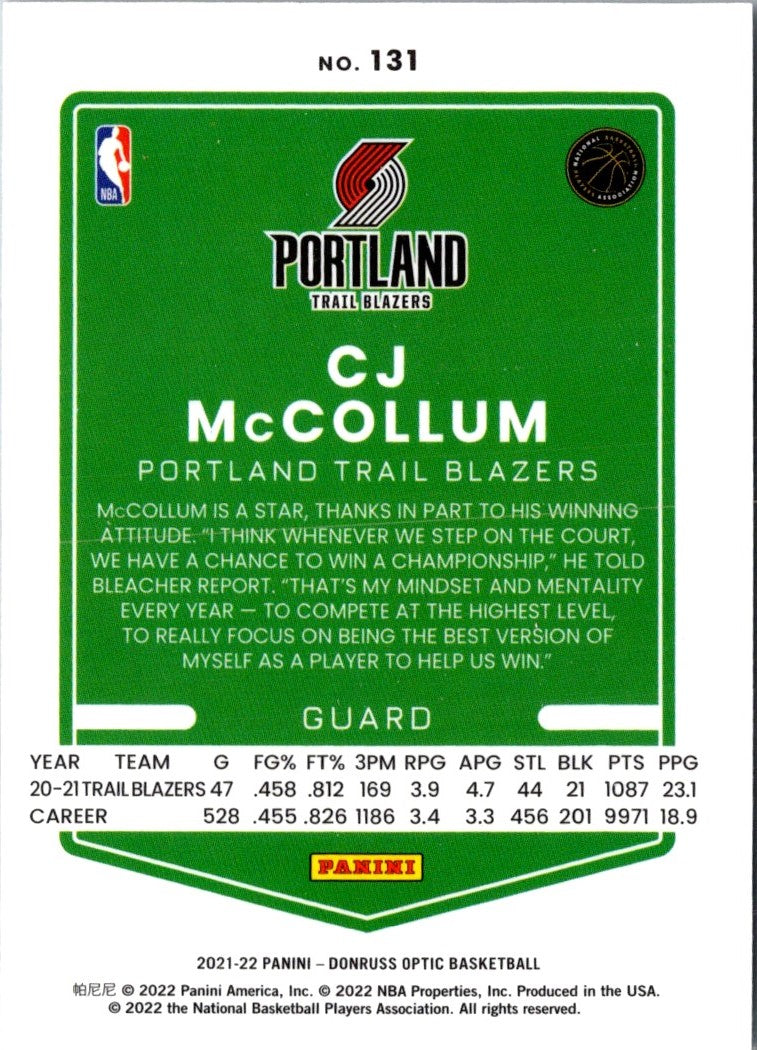 2021 Donruss Optic Red CJ McCollum