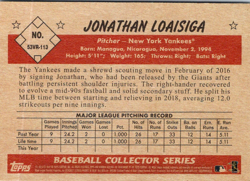 2018 Topps Now Jonathan Loaisiga