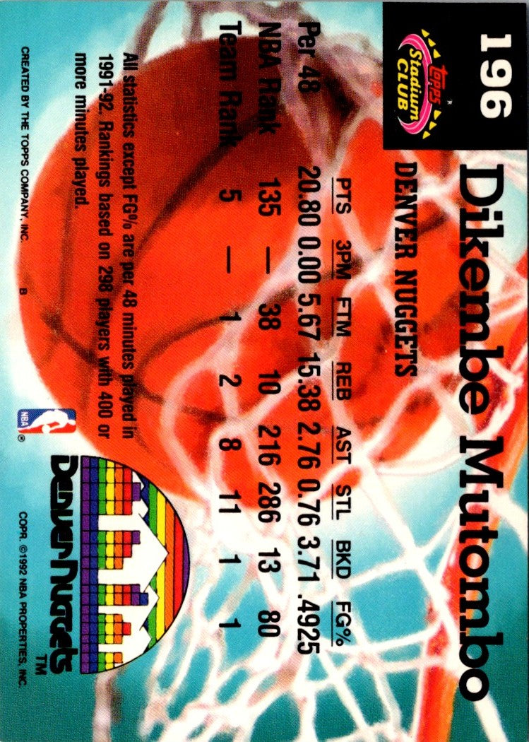 1992 Stadium Club Members Only Dikembe Mutombo