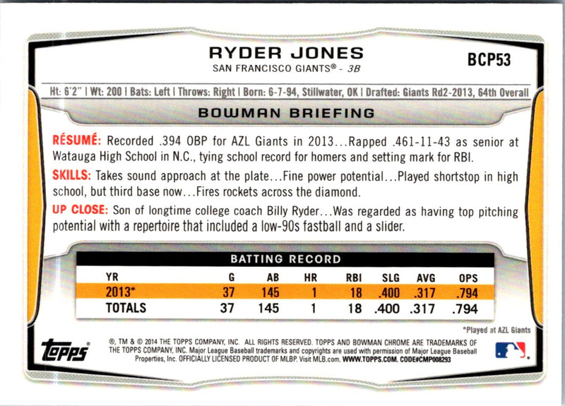 2014 Bowman Chrome Prospects Ryder Jones