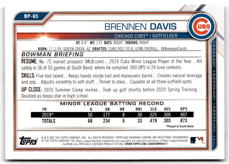 2021 Bowman Prospects Brennen Davis