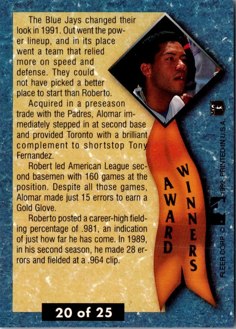 1992 Ultra Award Winners Roberto Alomar