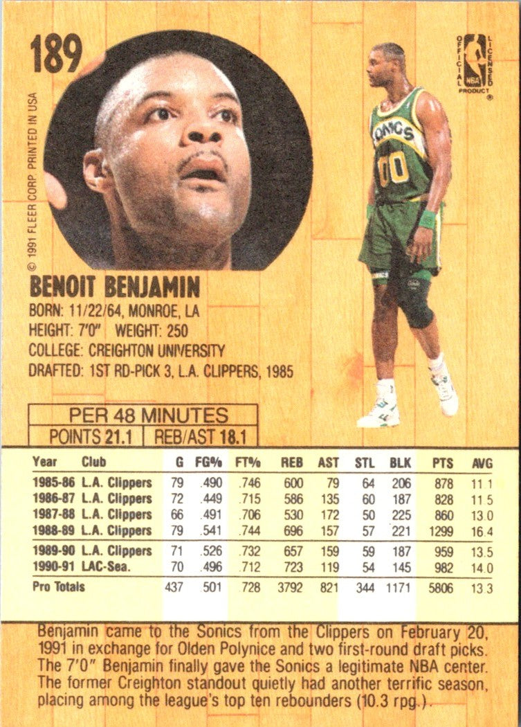1991 Fleer Benoit Benjamin
