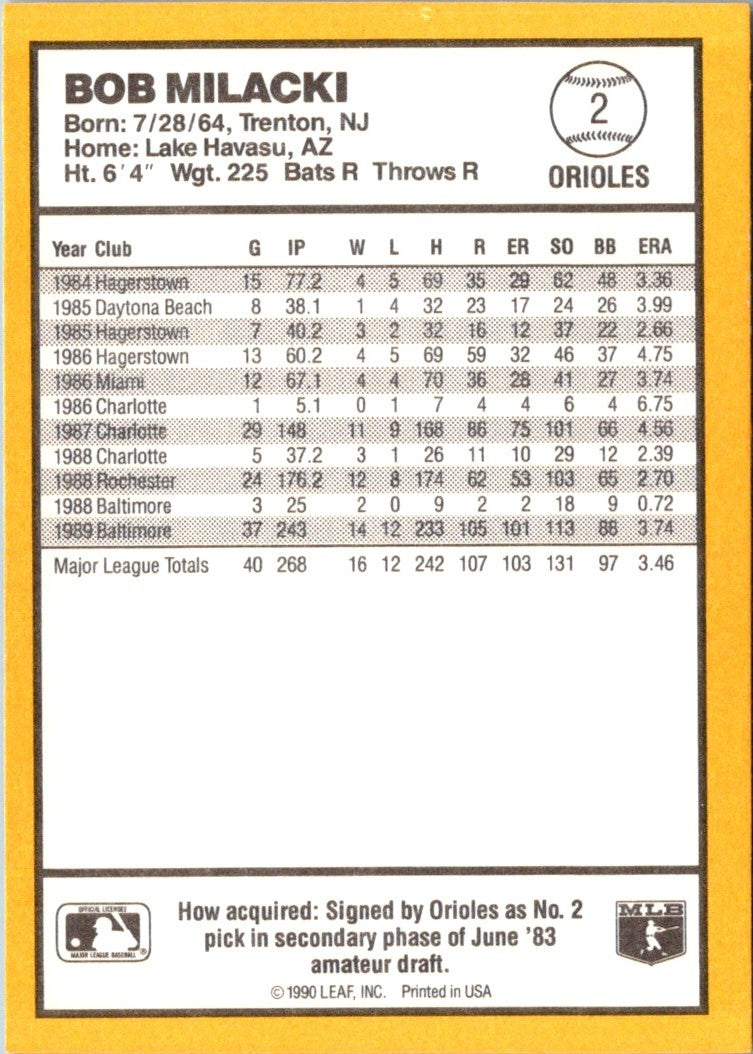 1990 Donruss Best of the AL Bob Milacki
